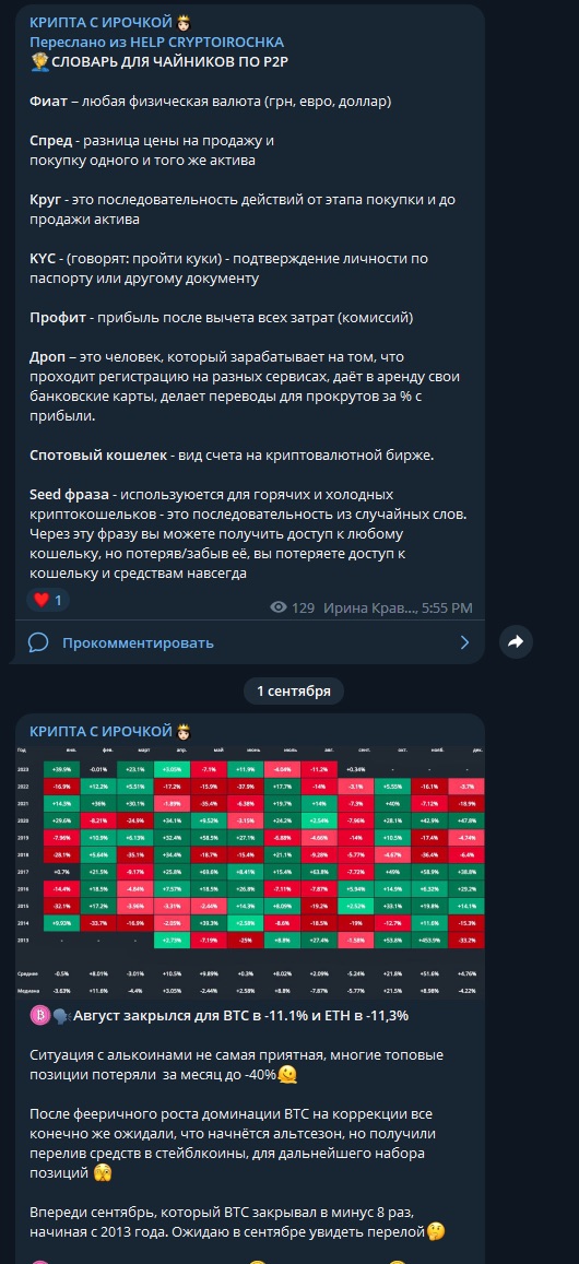 Посты в телеграм-канале Крипта с Ирочкой