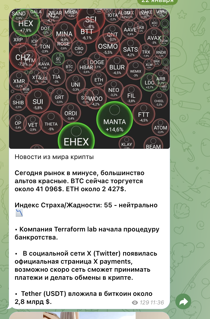 Телеграм трейдера Орлова Дарья